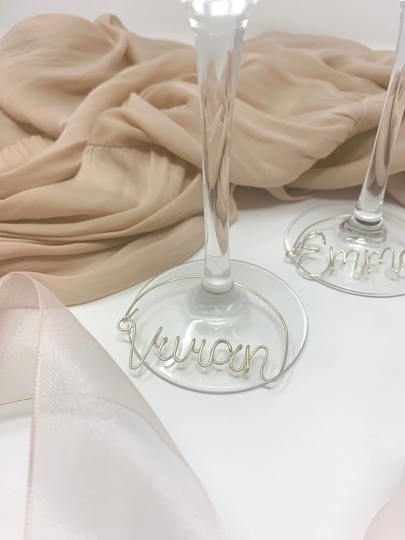 Wine Glass Names, Wire Wine Glass Charms, Personalised Guest Favours, Wedding Table Settings, Place Name Cards, Hen Do Gift, Bridesmaid Gift