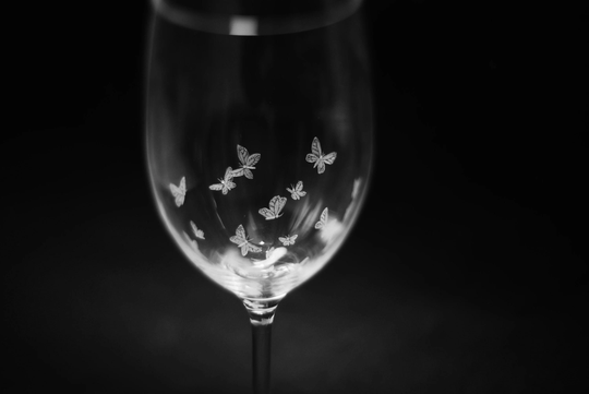 Butterflies Wine Glass - Hand Engraved Glass Personalized Butterfly Special Wedding Gift