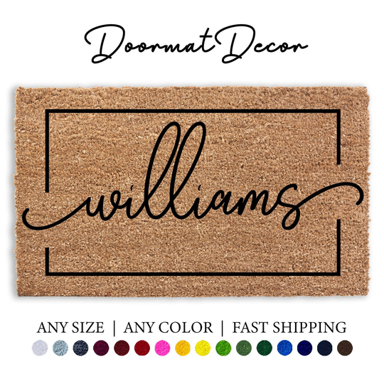 Personalized Name Doormat Border, Flocked Coir Door Mat, Welcome Engagement Wedding Gift, Realtor Client Outdoor Rug, Double