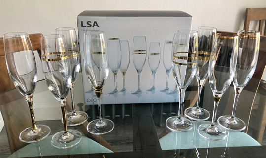 Lsa Deco Gold Champagne Flutes, Box Of 8