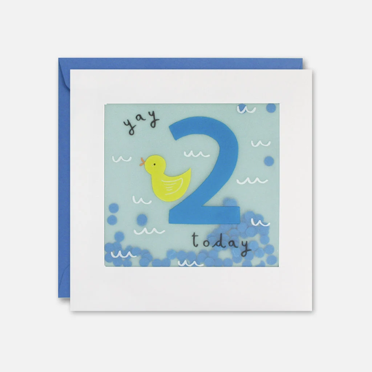 Age 2 Duck Birthday Card With Paper Confetti - Shakies By James Ellis