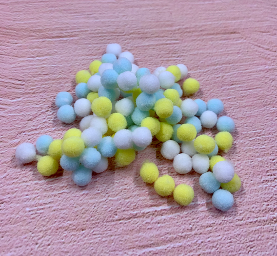 8mm Pastel Blue, Yellow & White Pom Poms