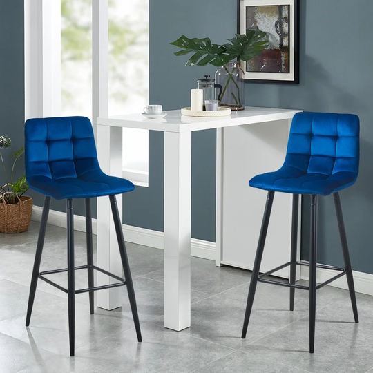 Set Of 2 High Barstools With Grey Velvet Covered Backrest And Metal Footrest,Seat High 65Cm