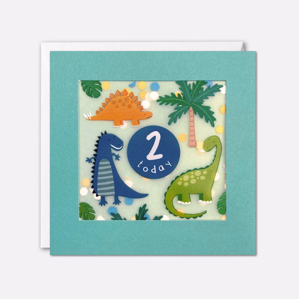 Age 2 Dinosaurs Birthday Card With Paper Confetti - Shakies By James Ellis