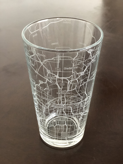 16 Oz Pint Beer Glass Urban City Map Kansas City, Mo