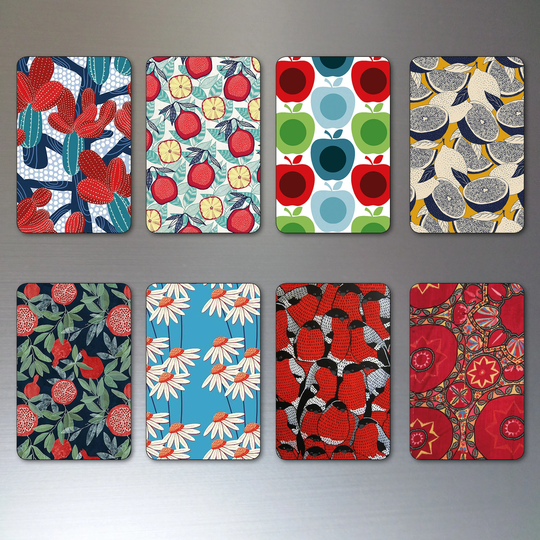 Floral Retro Mid Century Prints Fridge Magnets Rounded Corners Set Of 8