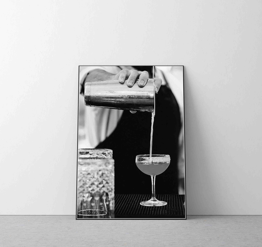 Cocktail Making Print, Iconic Black & White Shaken Not Stirred Martini Wall Home Decor Minimalist Housewarming Gift