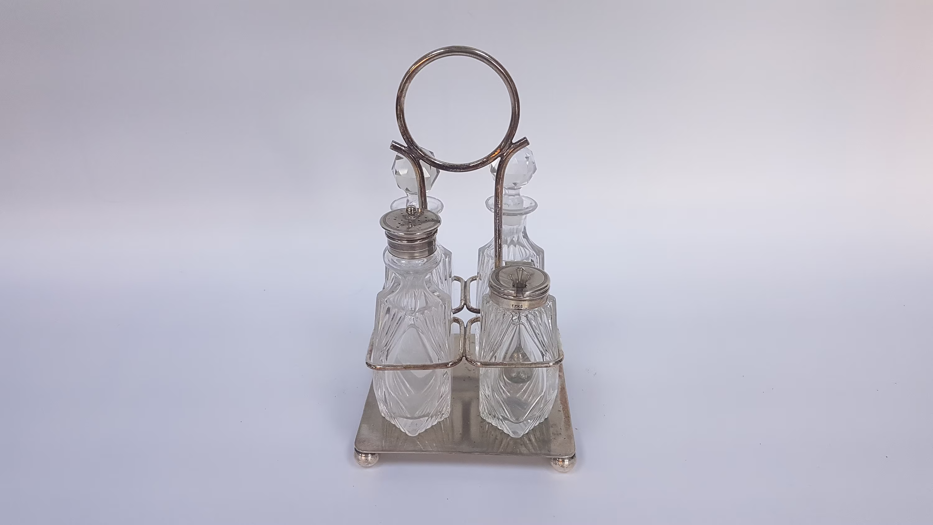 Antique Cut Glass Cruet Set, Art Deco Epns Vintage Fine Dining