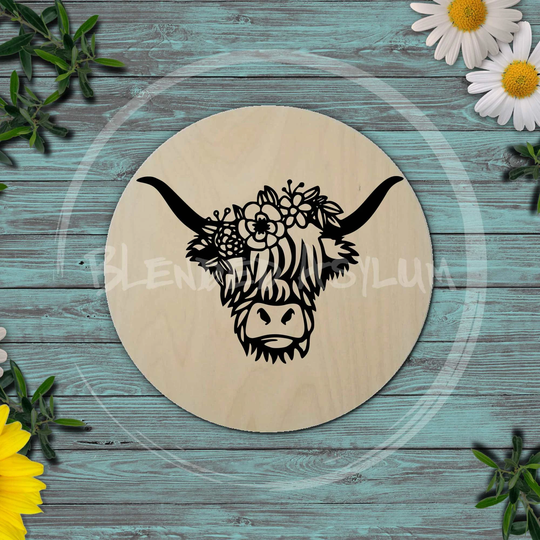 Highland Cow Vinyl Decal | Wood Round Not Included Window Sticker Door Hanger Long Haired