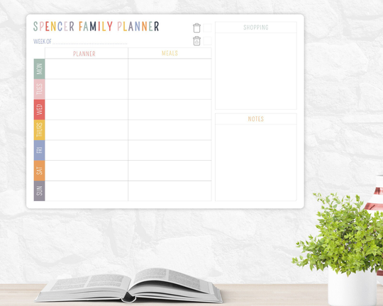 A3 Personalised Dry Wipe Whiteboard Weekly Family Organiser/Planner