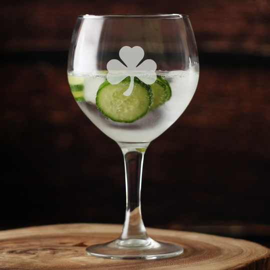 Shamrock Personalised Gin Glass Large Balloon Gin Glass - Hand Etched Gift Bartender.09