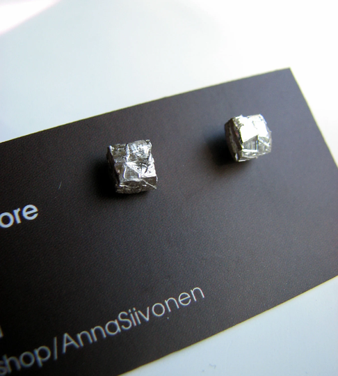 Rough Silver Square Pebbles Titanium Post Earrings