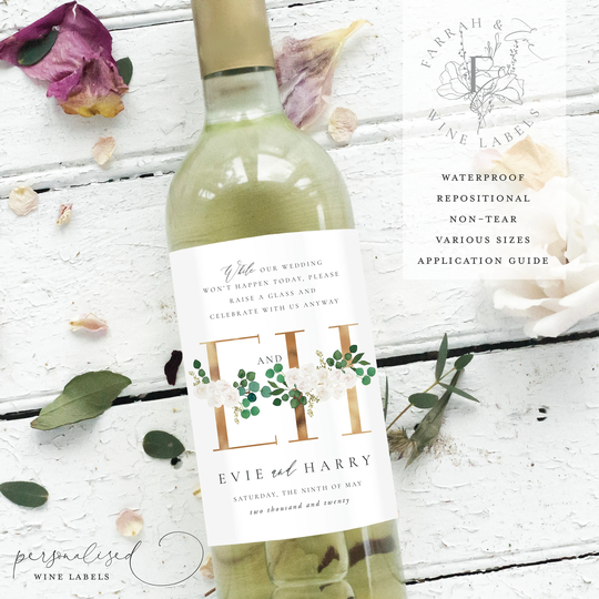 Postponed Wine Label For Guests|Our Wedding Was Cancelled|Quarantine Wine Label|Celebrate With Us Label| Rearranged Day|Fewl06Q