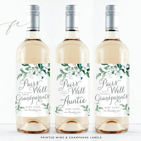 Pairs Well Pregnancy Announcement Auntie Wine Labels, Baby On The Way Label, Reveal, Becoming An Auntie, Sister Label Fewl27