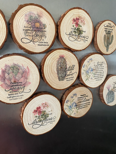 Rustic Botanical Wood Slice Magnet Inspirational Bible Verse Study Gift Cute Decorative Handmade