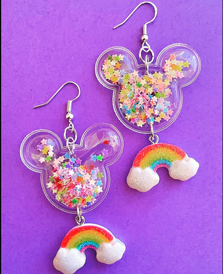 Mouse Balloon Rainbow Earrings, Mickey Mouse Shaker Earring, Confetti Earring