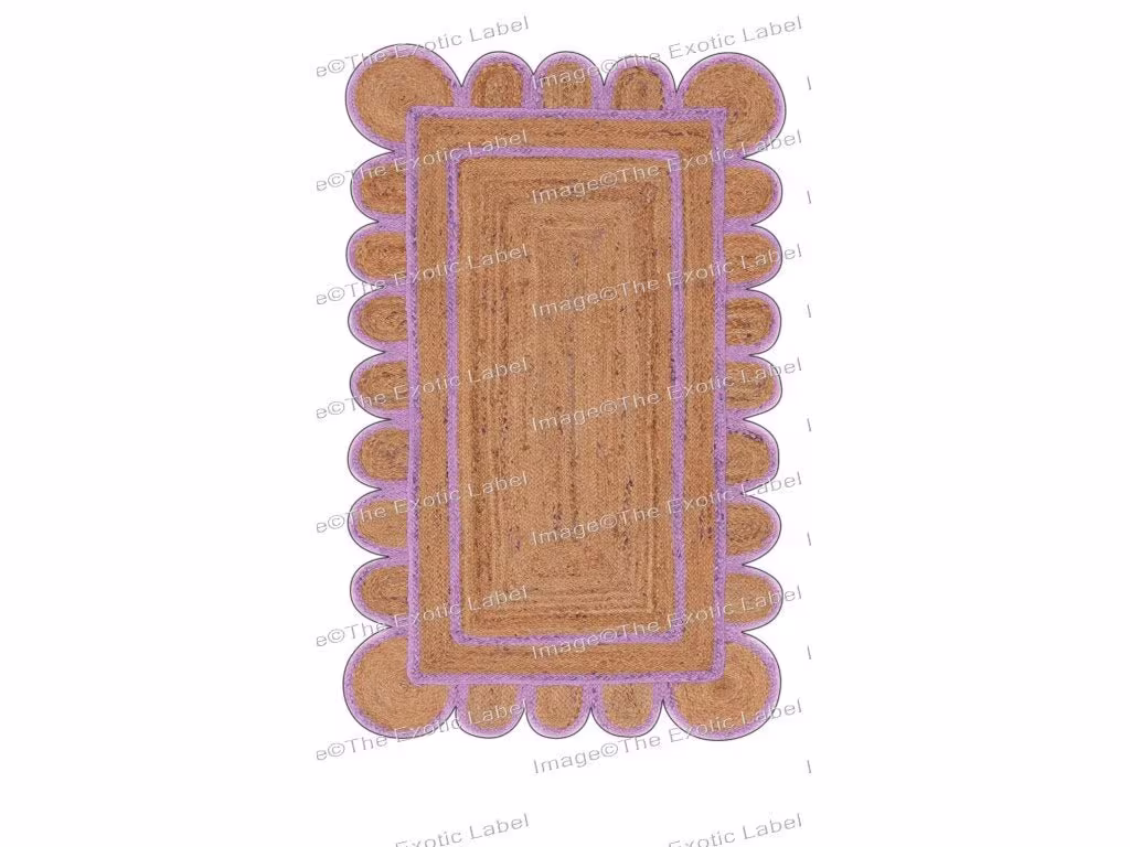 Purple Ink Scallop Rug Runner, Jute Scalloped Rug, Area Edge Rugs, Border Rugs Jute