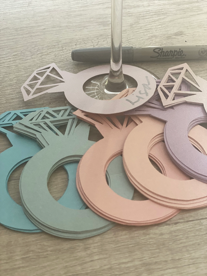 Shimmer Diamond Ring Drink Tags-Set Of 20| Bridal Shower Tags | Wine Glass