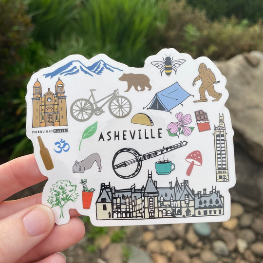 Asheville Collage Mix, Bumper Sticker, Car Vinyl, Bike Weatherproof, Die Cut