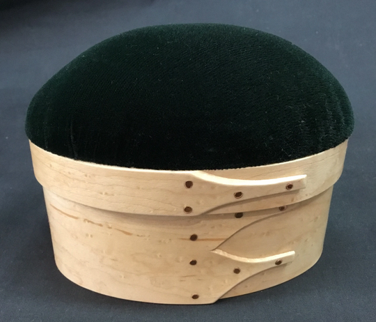 Reproduction Shaker Velvet Dome Box - #2 Canterbury Village , Birdseye Maple- Black Velvet