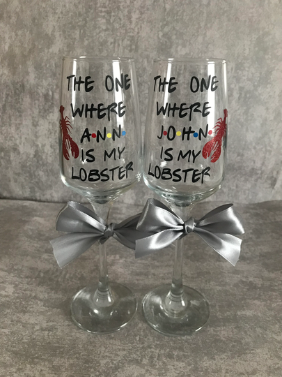 Personalised Engagement Glasses, Wedding Friends Engagement, Wedding, You're My Lobster, Champagne Glasses For Fans