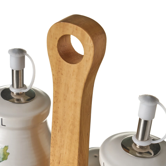 Tree Stem Stoneware Oil & Vinegar Cruet Set in , White/Green
