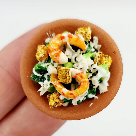 Realistic Miniature Shrimp Ceasars Salad Refrigerator Magnet, Tiny Magnets, Mini Bowl Fridge Food Magnet Collectable