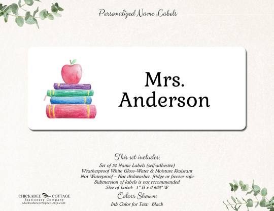Teacher Supply Labels, Back To School Gift, Stickers, Book Gift For Appreciation Books & Apple