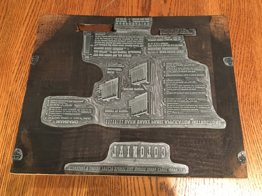 Print Maker's Block/Printing Plate Type Face Letter For "Colonial Barn Shake Panel Application Instructions" | 13" X 11