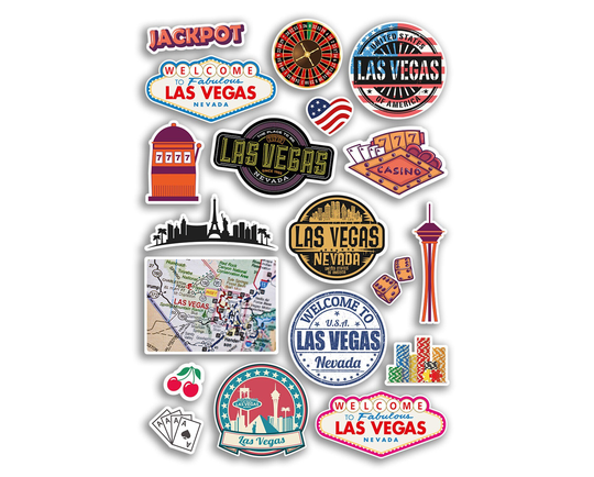 A4 Sticker Sheet Las Vegas Landmarks Vinyl Stickers - Casino America City Map Nevada Stamp Flag Travel Holiday Culture Aesthetic #78869