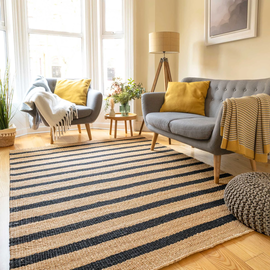 Natural Jute Black Stripe Living Area Rug Large Sisal Bedroom Dining Room Mat Hard Wearing Handwoven Seagrass Rugs Long Hallway Runner
