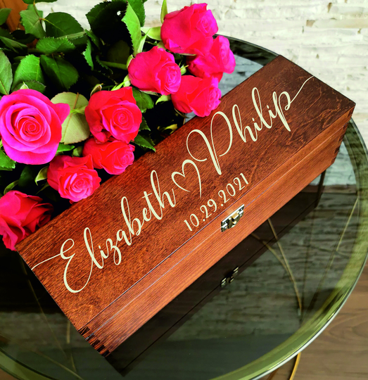 Wooden Engraved Wine Box Ceremony, Personalized Wedding Gift For Mr Mrs, Laser Cut Anniversary Engagement Housewarming Christmas Bag