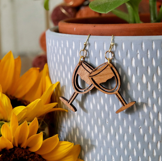 Wood Wine Glass Earring