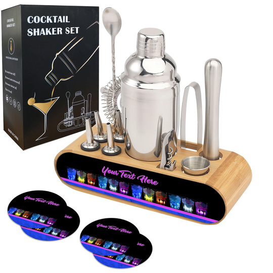 Personalised Cocktail Kit, Set For Making -Stainless Steel Shaker Professional Bar Tender Kit - Mixing Gift Her Him