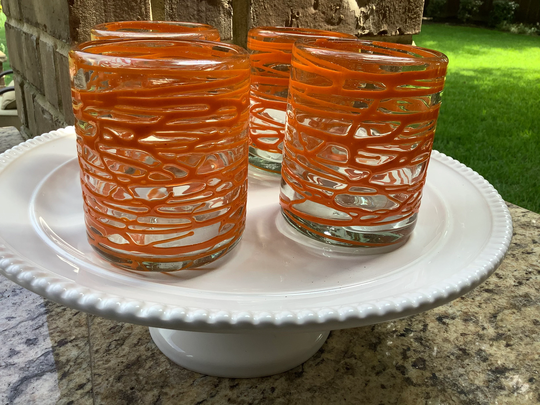 Orange Web Handblown Handmade Cocktail Glasses, Drinking Glasses