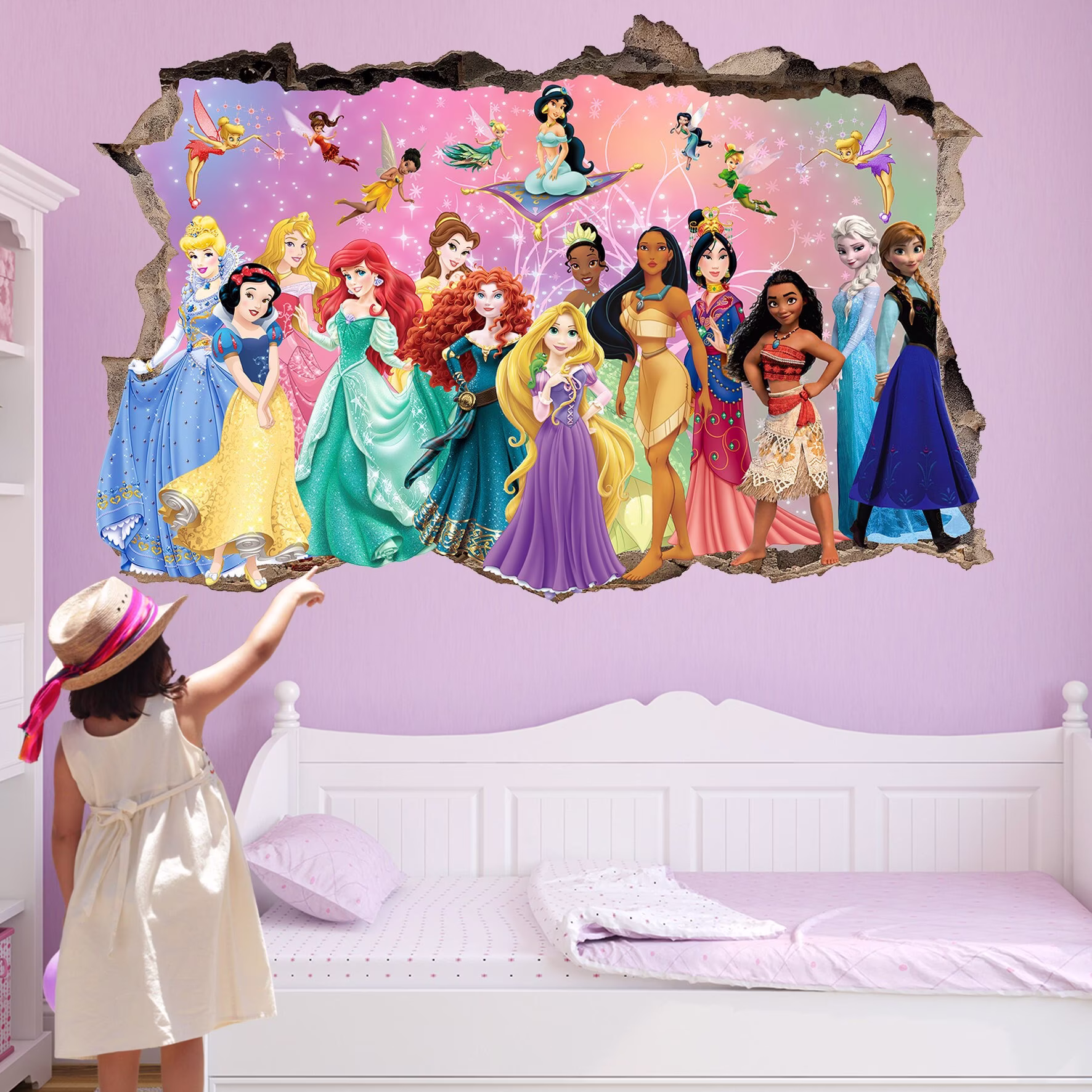 Princess Characters & Fairies Rainbow Wall Sticker Mural Poster Decal Girls Room Nursery Decor Id715