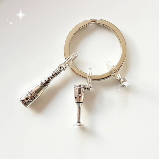 Prosecco Bottle Keychain, 18Th Birthday, Champagne Glass Keyring, Lover Gift, Celebration