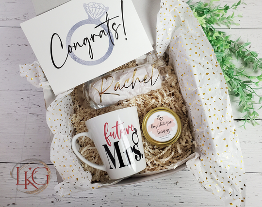 Future Mrs Mug, Personalized Bride Gift Box Set, Engagement Box, Bridal Bride Set Champagne Glass, Soy Candle