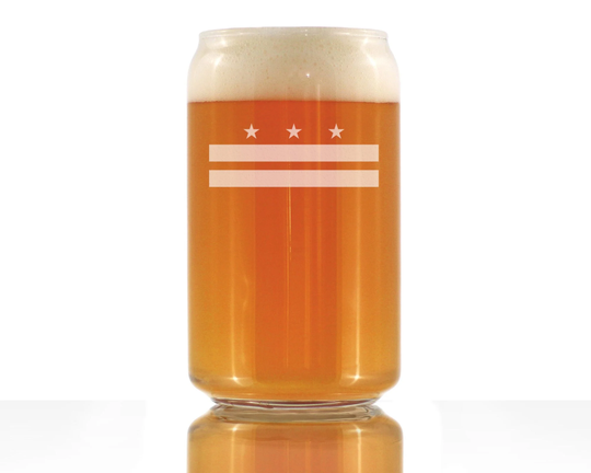 Washington Dc Flag - Cute Beer Can Pint Glass, Large 16 Ounce Size, Etched Sayings, Gift For Washingtonian