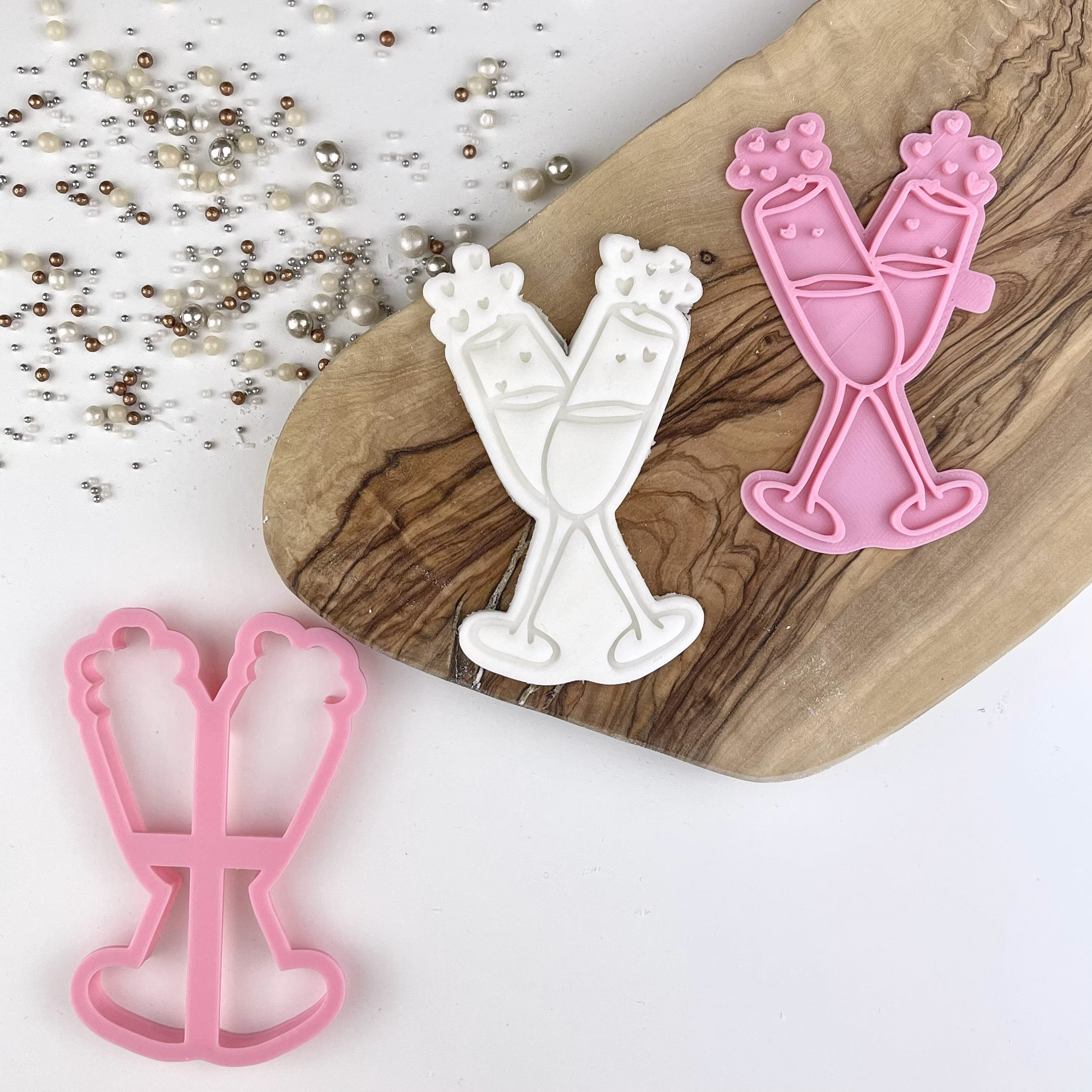 Champagne Glasses Cookie Cutter & Stamp, Wedding Embosser, Floral Mr Mrs Cutter, Bridal Party