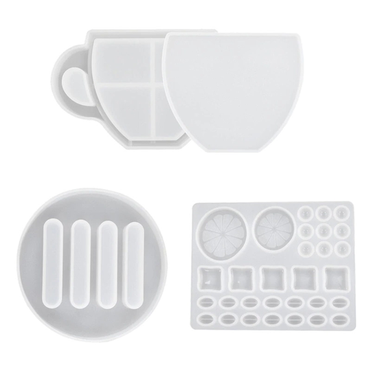 Coffee Cup Coaster Set With Holder Silicone Mould, Shaker Molds, & Base Stand Moulds, Beans