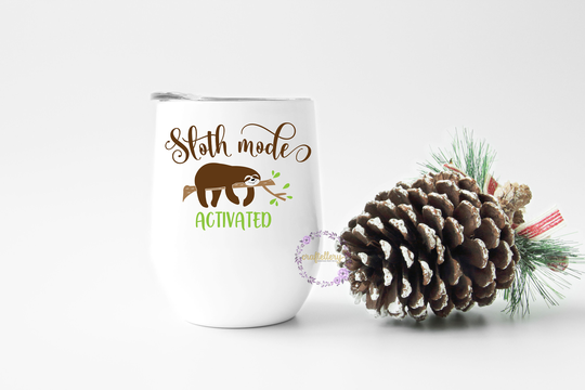 Sloth Mode Activated Wine Tumbler, Personalised Teachers Gift, Birthday Stemless Glass