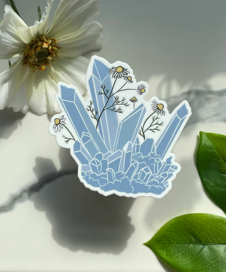 Blue Calcite Crystal Camomile Magnet, Magnet, Witchy Die Cut Magnet