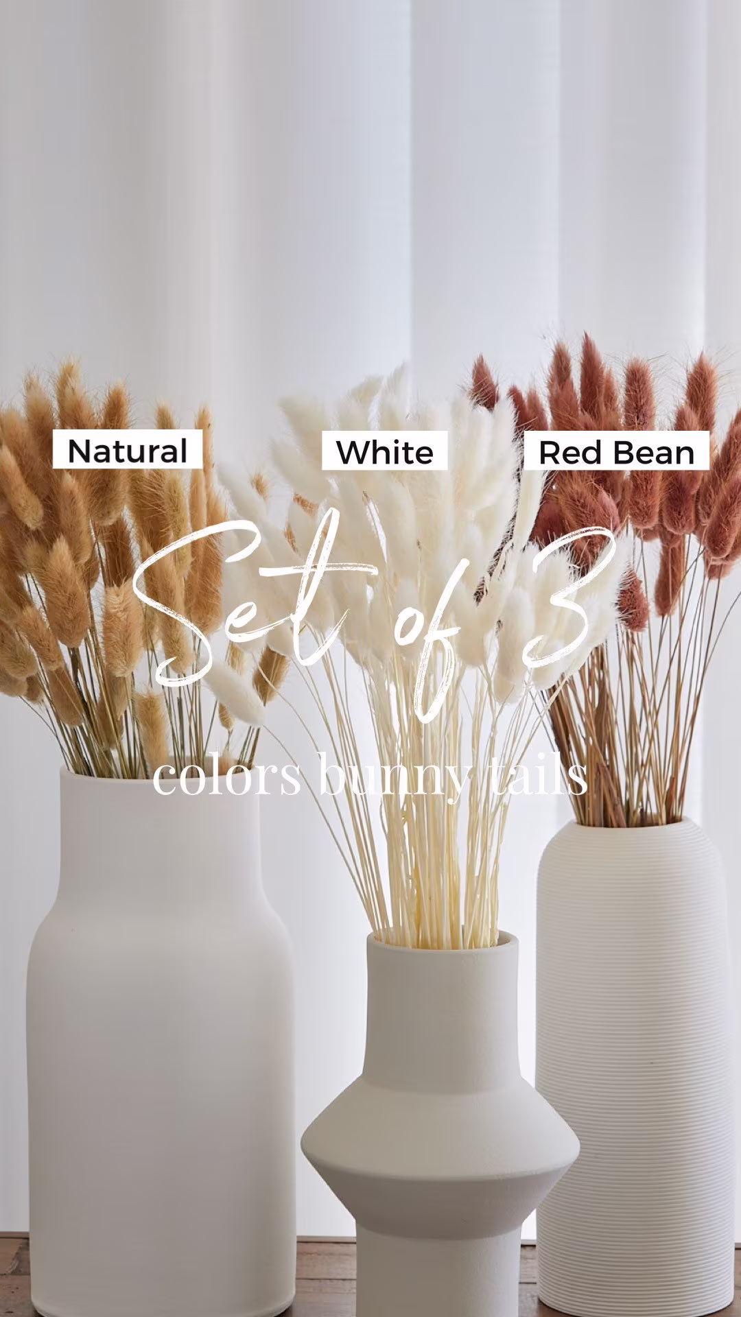 Set Of 3 Bunny Tails Bunches Handpicked - Natural Dried Lagurus Pampas Grass Boho Wedding Decor Bridal Bouquet Favor