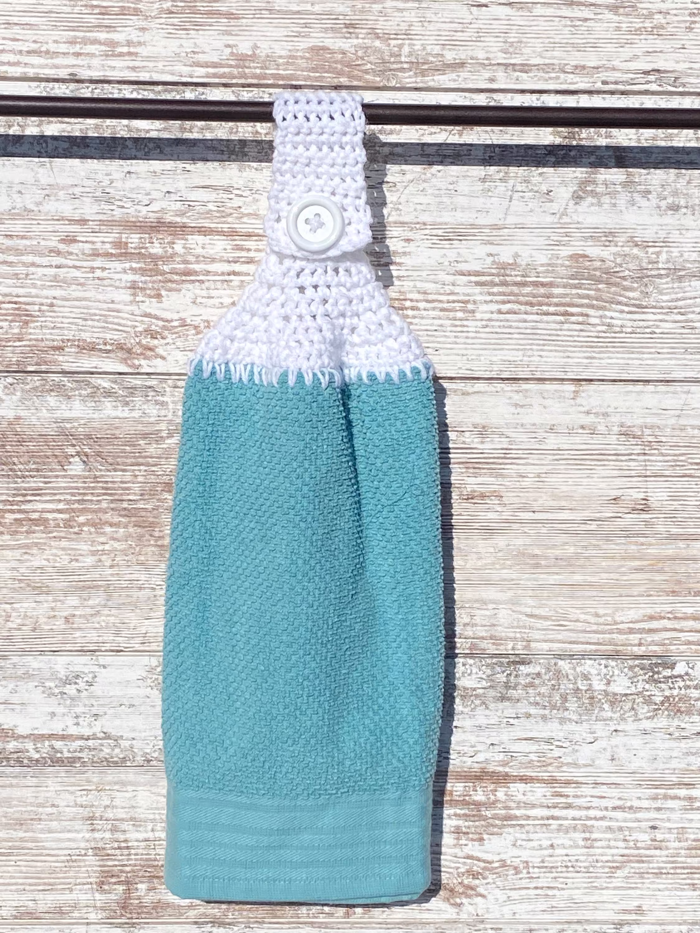 Crocheted Top Kitchen Towel, Hanging Dish Oven Full Towels, Excellent Gifts, Housewarming Teal