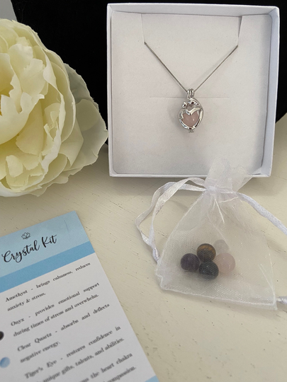 Rose Quartz Crystal Mum & Child - Crystal/Pearl Cage - Sterling Silver