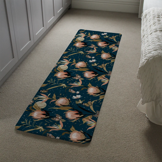 Litton the Moon, Butterflies and Flowers Designer Shaggy Navy/Orange/Green Rug