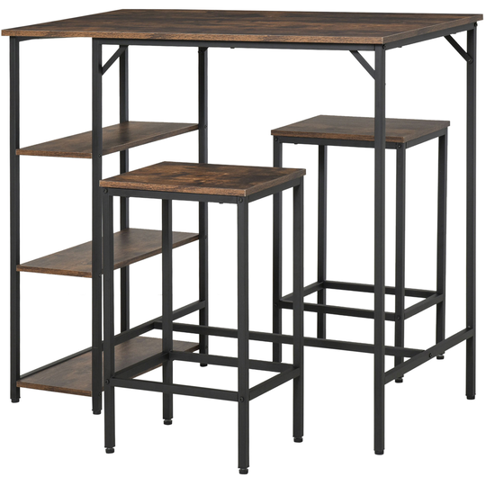 HOMCOM 3 Pieces Industrial Bar Height Dining Table Set w/ Storage Shelf & 2 Stools for Dining Room Kitchen Dinette | Aosom Ireland