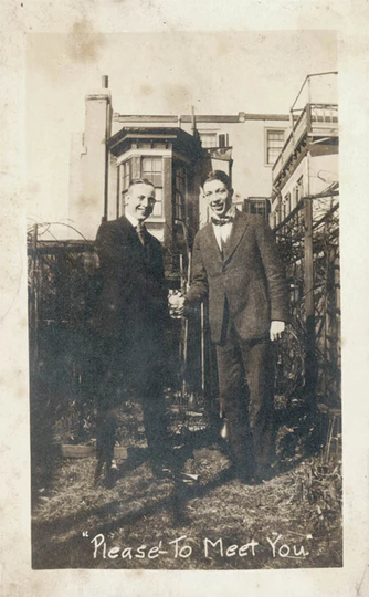 Vintage Photo 1919 Please To Meet You Two Men Shake Hands