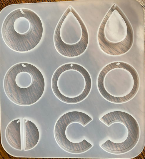 3D Silicone Resin Mould/Mold - Earring Earrings, Pendant, Jewellery, 5 Pairs Of Circular Themed Designs 12cm X 13cm 0.5cm